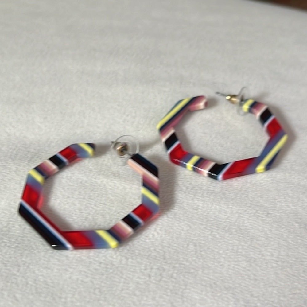 Colorful striped &  light hoop earrings